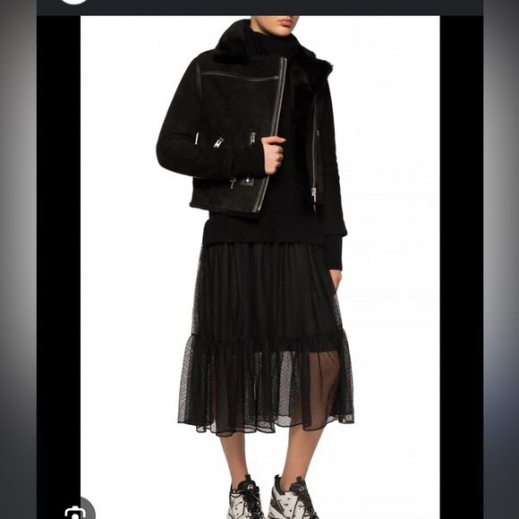 All Saints Black Tula Wool Blend Turtleneck Chunky Knit W/Mesh Skirt Dress XS - Picture 4 of 16